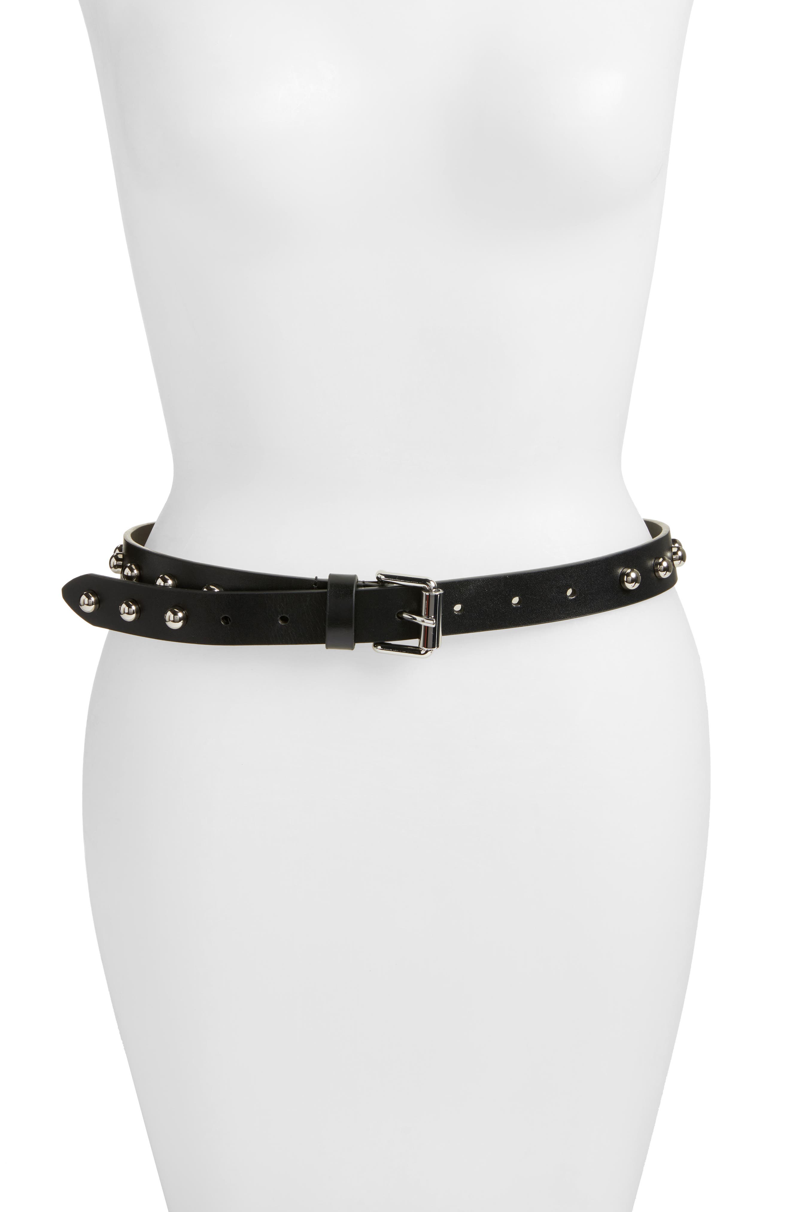 Rebecca Minkoff Core Studded Leather Belt, Black/ Pol Nickel