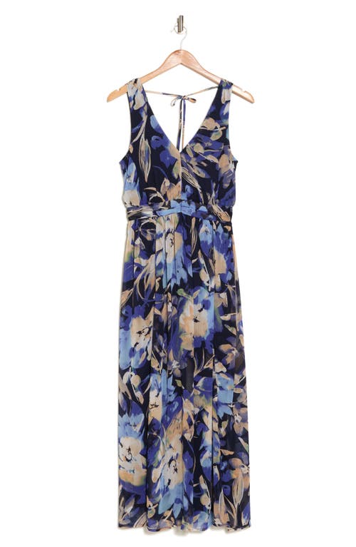 Shop Lovestitch Floral Smocked Maxi Dress In Navy/light Blue