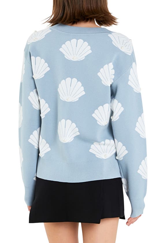 Shop English Factory Shell Motif Sweater In Sky Blue/ White