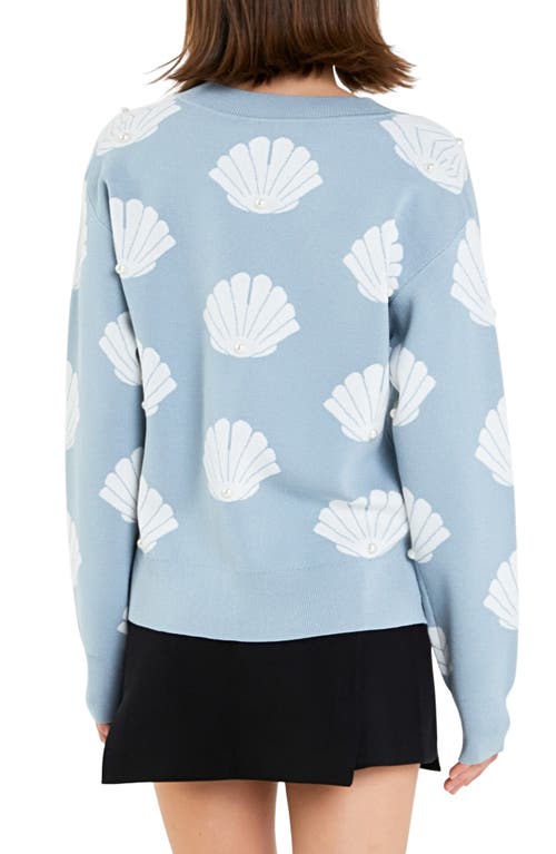 English Factory Shell Motif Sweater In Sky Blue/white