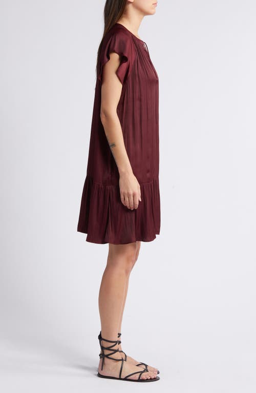 Shop Treasure & Bond Flutter Sleeve Satin Dress In Burgundy Tannin