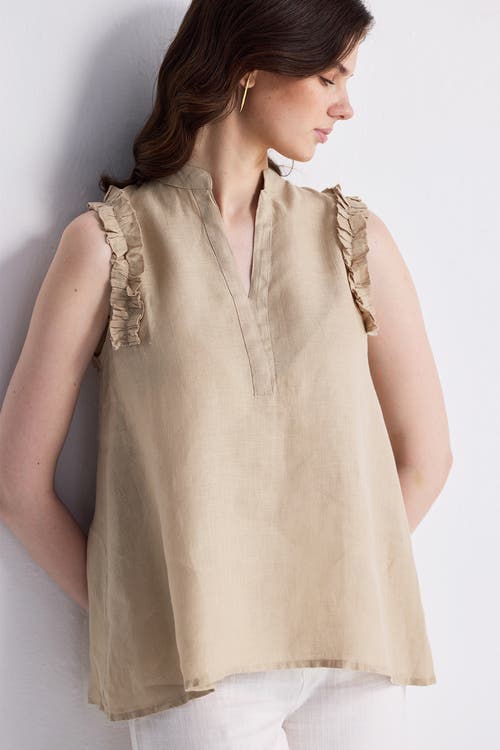 Shop Reistor Sleeveless Hemp Top With Ruffles In Neutral Beige