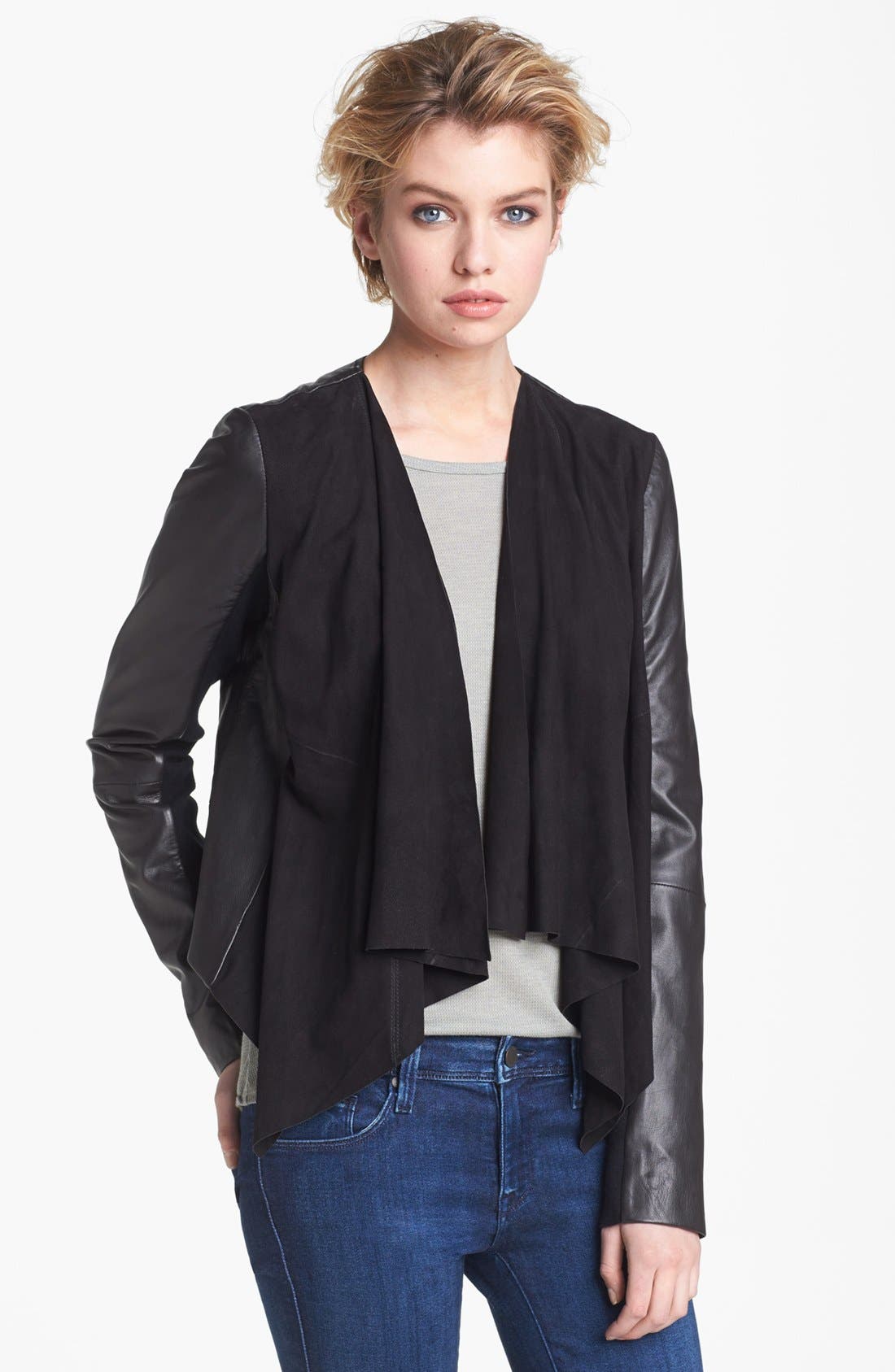 Hinge® Draped Suede & Leather Jacket Nordstrom