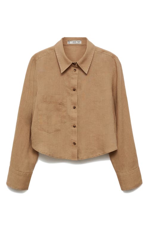 Shop Mango Linen Crop Button-up Shirt In Brown