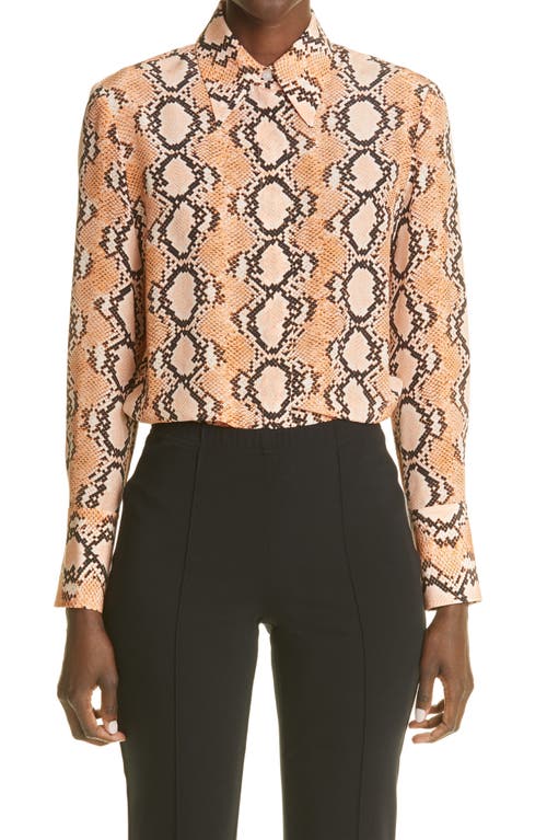 St. John Collection Snakeskin Print Button-Up Silk Shirt in Pehm at Nordstrom, Size 0