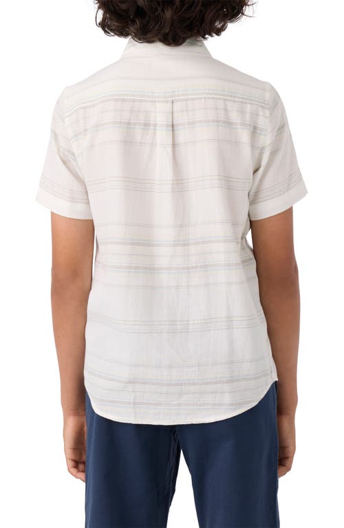 Shop O'neill Kids' Seafaring Stripe Short Sleeve Organic Cotton Button-up Shirt In White