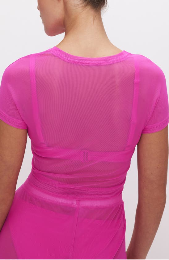 Shop Good American Semisheer Mesh Crop Cover-up T-shirt In Pink Glow002