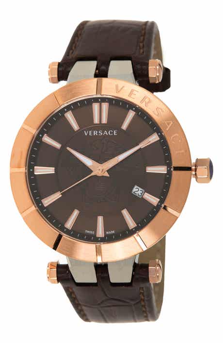 Versace Men s 3 Hand Quartz Leather Strap Watch 42mm Nordstromrack