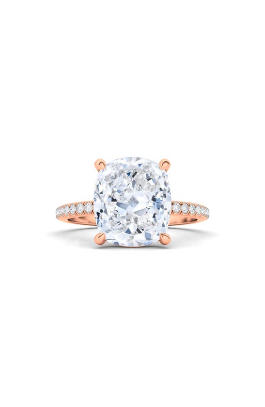 Hautecarat Cushion & Pavé Lab Created Diamond 18k Gold Ring In 18k Rose Gold