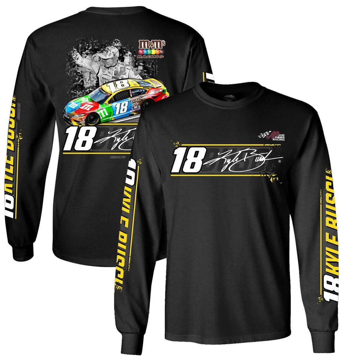 JOE GIBBS RACING TEAM COLLECTION Men's Joe Gibbs Racing Team Collection Black Kyle Busch M & Ms 4-Spot Long Sleeve T-Shirt