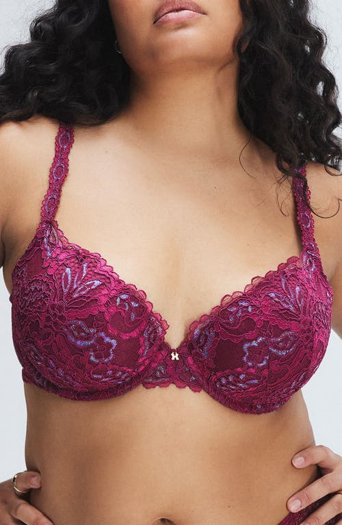Savage X Fenty Romantic Corded Metallic Lace Padded Demi Bra In Sugarplum Passion Fruit Purple