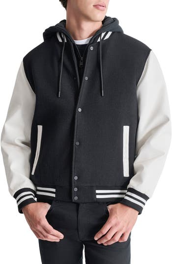 Dkny Water Resistant Varsity Jacket In Black