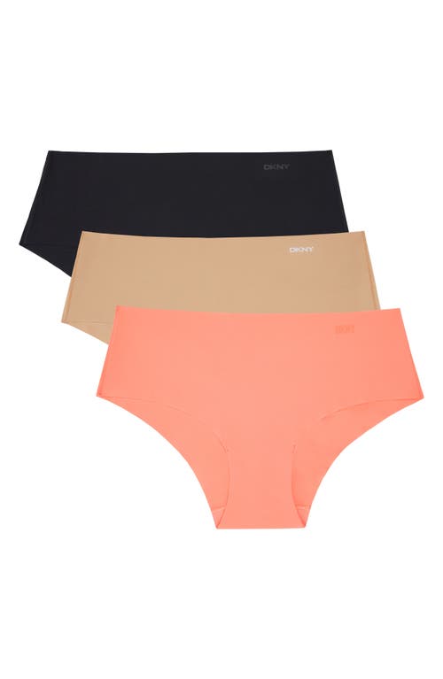 Dkny Cut Anywhere Assorted 3-pack Hipster Briefs In Black/glow/shell Pink