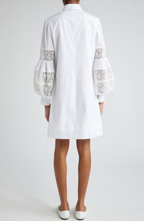 Shop Lela Rose Lace Inset Long Sleeve Stretch Cotton Shirtdress In Ivory