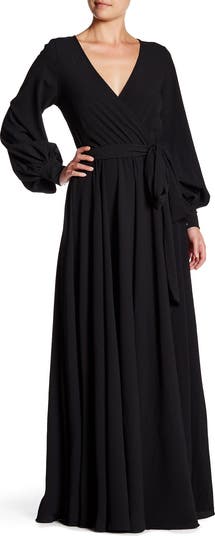 MEGHAN LA Long Sleeve Solid Wrap Maxi Dress Nordstromrack