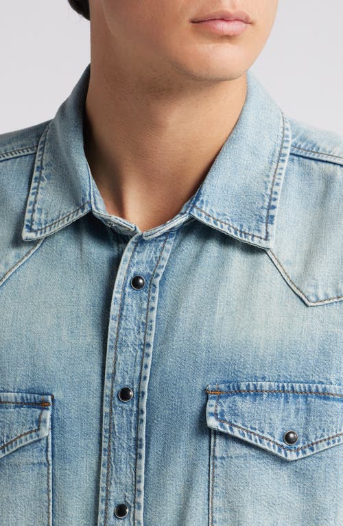 Shop Frame Western Denim Snap-up Shirt In Fantasy