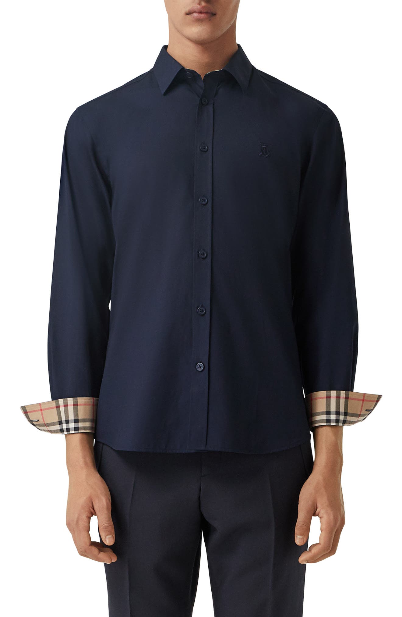 navy blue burberry shirt