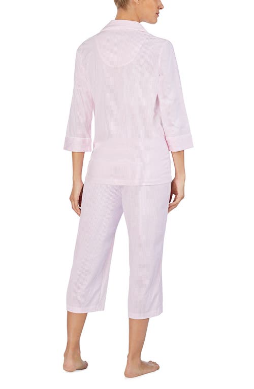 Ralph Lauren Lauren  Knit Crop Cotton Pajamas In Pink White Stripe