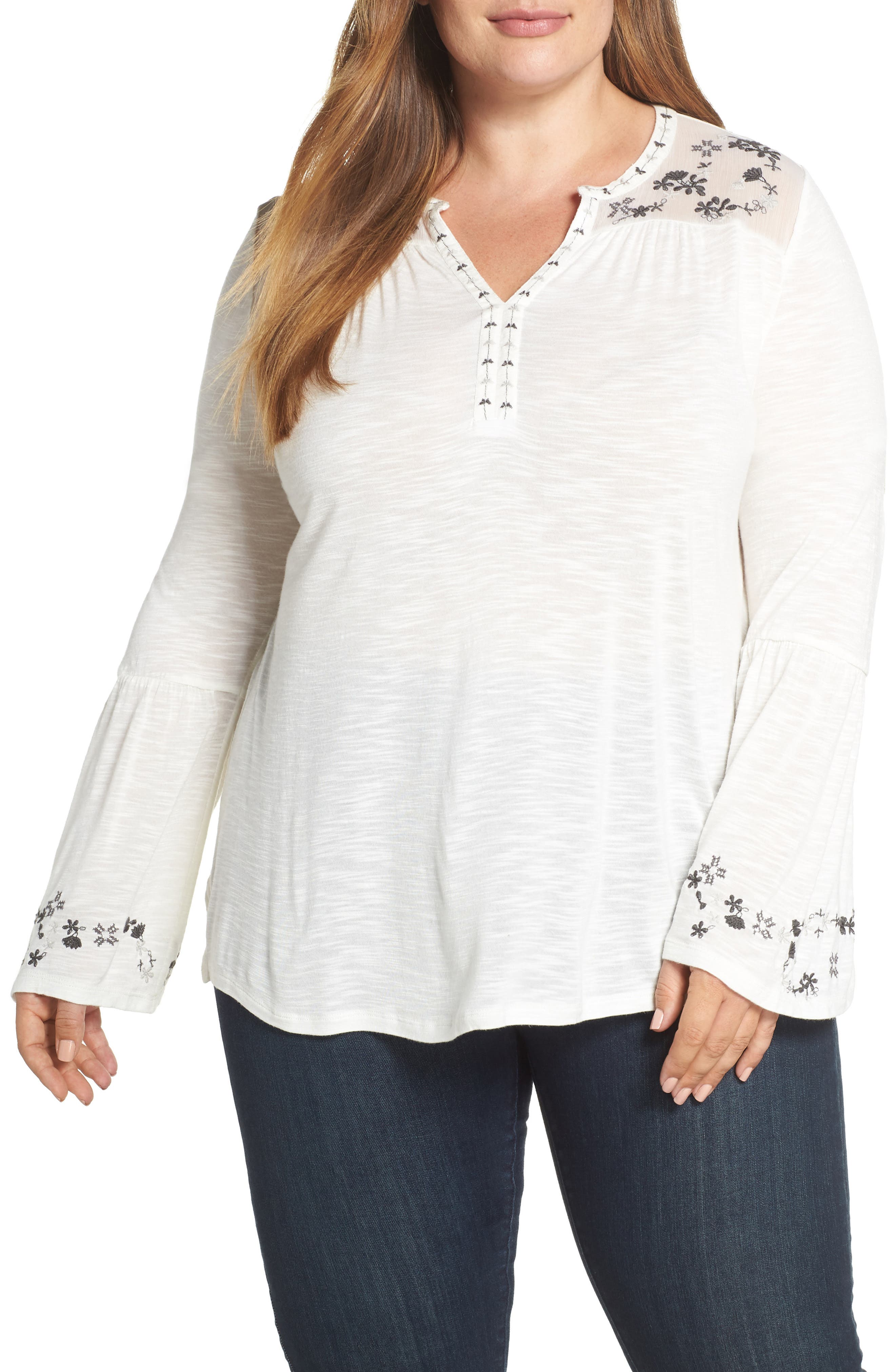 lucky brand embroidered yoke top