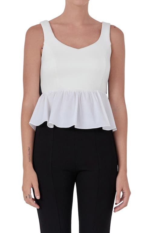 Endless Rose Bow Back Peplum Top In Ivory/black