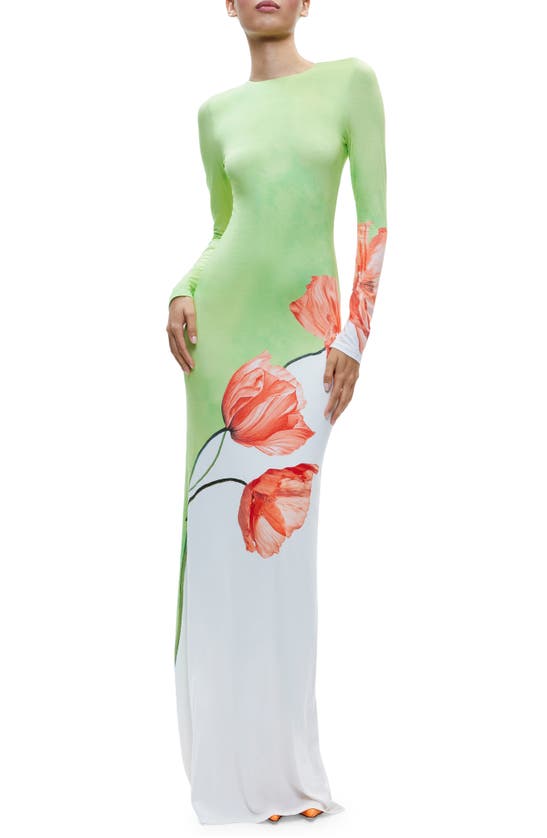 Shop Alice And Olivia Alice + Olivia Delora Floral Long Sleeve Open Back Maxi Dress In Dream Life Sharp Green