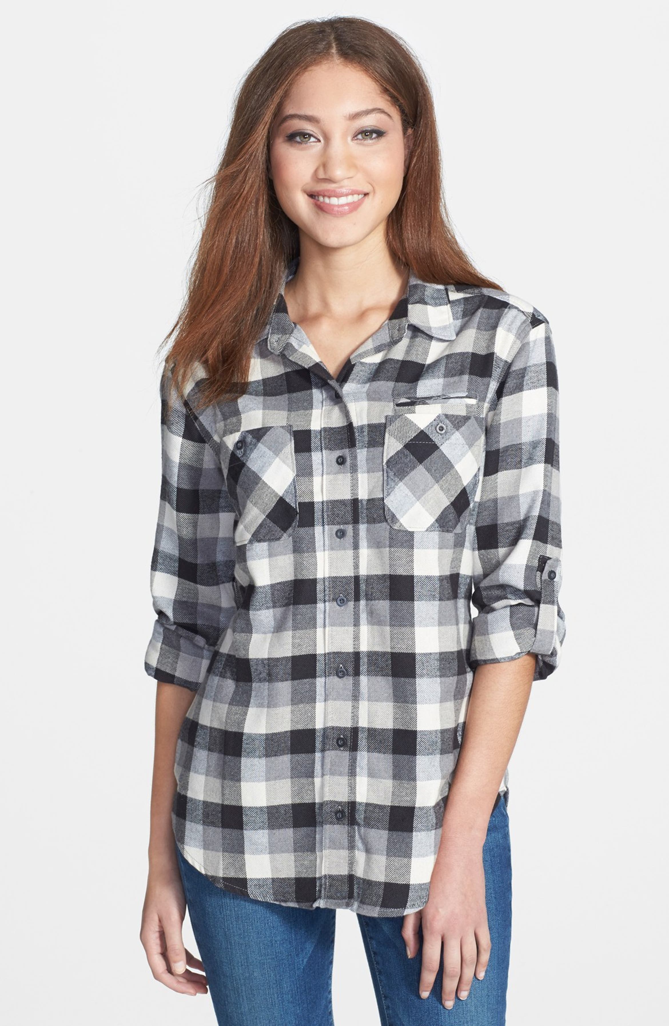 Sandra Ingrish Plaid Flannel Roll Sleeve Shirt | Nordstrom