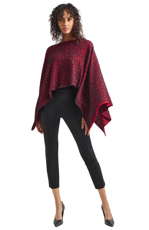 Misook Relaxed Fit Two-tone Eyelash Knit Poncho In Rouge/black