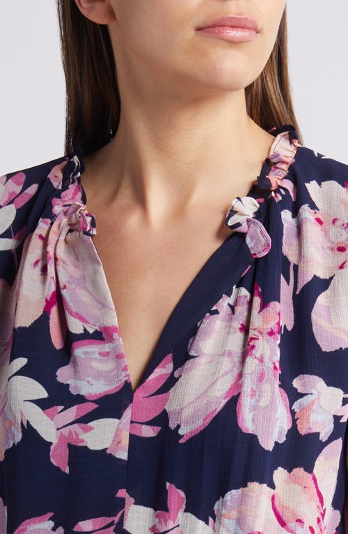 Shop Chelsea28 Floral Print Long Sleeve Chiffon Dress In Navy- Pink Bold Floral