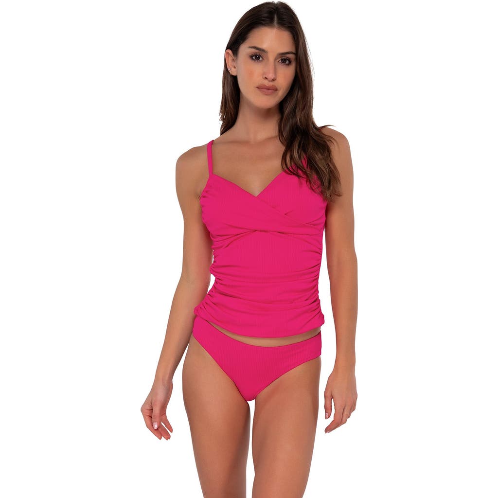 Sunsets Printed Elsie Underwire Wrap Tankini Top In Begonia Sandbar Rib