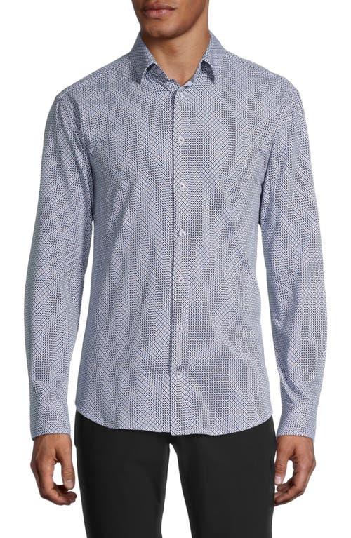 HÖRST Geometric Stretch Knit Button-Up Shirt in Multi