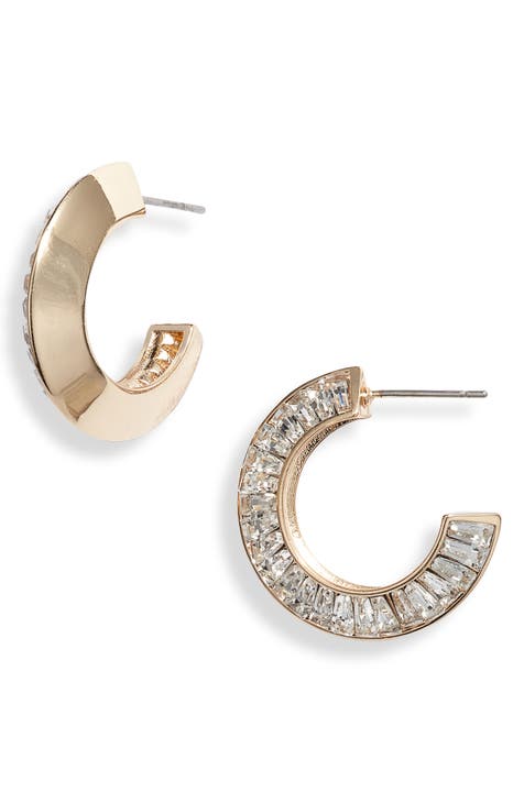 Crystal Baguette Knife Edge Hoop Earrings