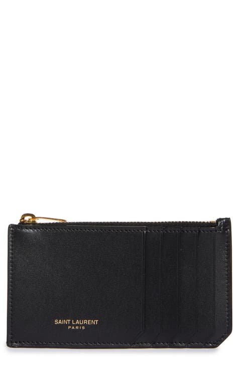 Zipped coin purse in grain de poudre embossed leather, Saint Laurent
