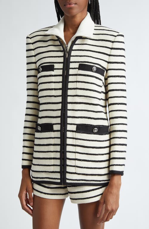 Shop Veronica Beard Foster Cotton Blend Tweed Dickey Jacket In Ivory/black