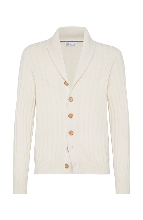 Shop Brunello Cucinelli Cashmere Flat Rib Cardigan In Beige