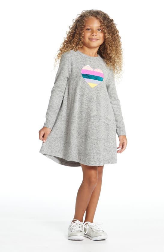 Shop Andy & Evan Kids' Sequin Graphic Dress In Grey Heart
