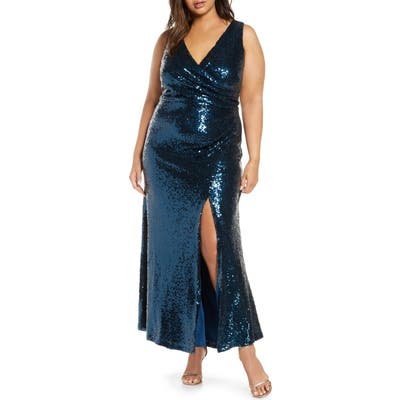 Plus Size Vince Camuto Sleeveless Sequin Gown, Blue