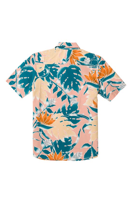 Shop Volcom Kids' Leaf Pit Floral Short Sleeve Button-up Shirt In Salmon