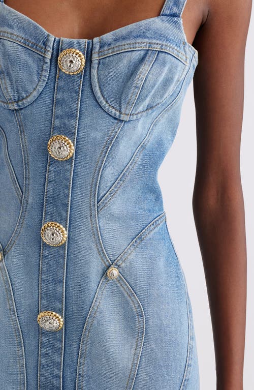 Shop Balmain Button Detail Denim Minidress In China Blue