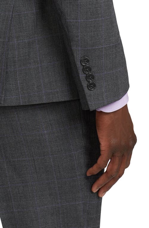 Shop Ralph Lauren Purple Label Kent Hand Tailored Grey Windowpane Check Wool Suit In Medium Grey/purple Deco