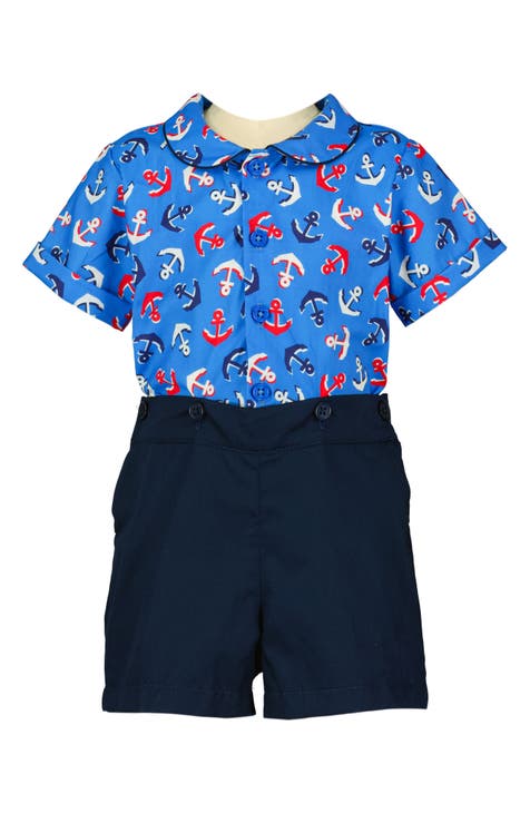 Anchor Print Cotton Shirt & Shorts Set (Baby)