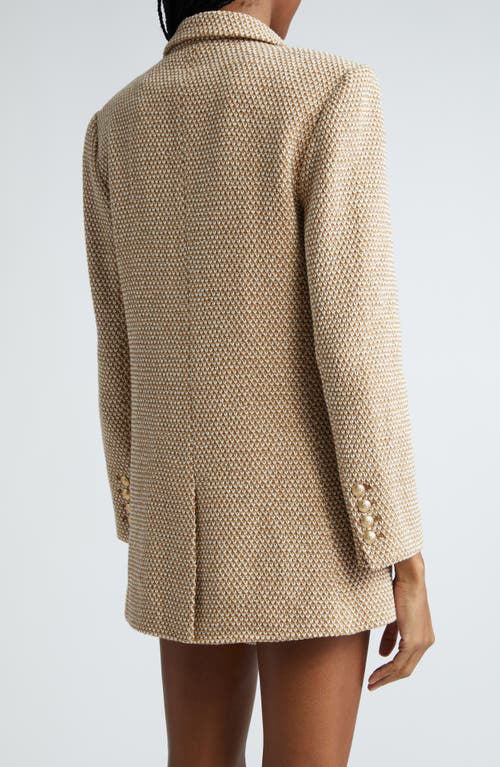 Shop L Agence L'agence Riva Double Breasted Knit Blazer In Tan/ivory Multi