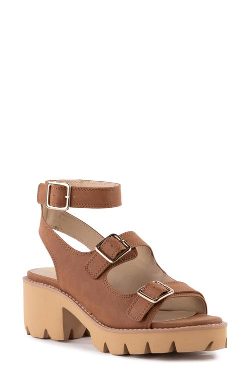 BC Footwear On The Prowl Strappy Wedge Sandal in Cognac