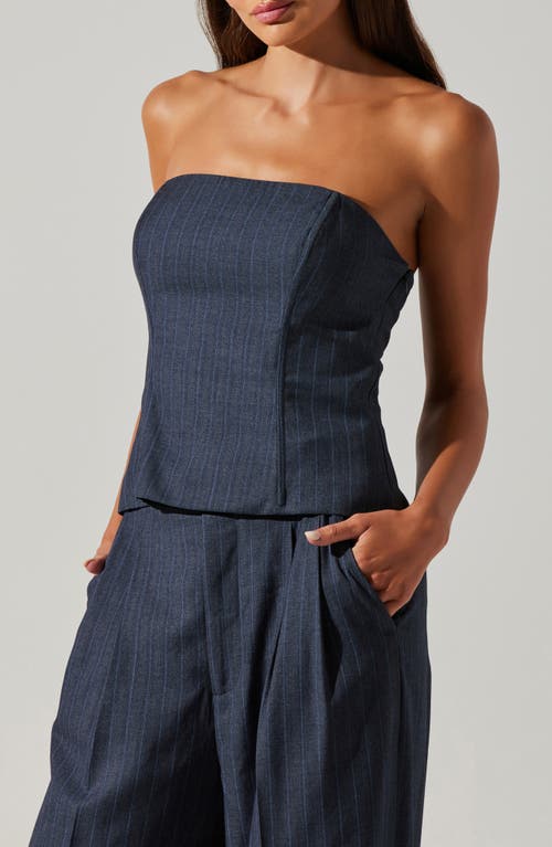 Astr The Label Kalani Lace-up Strapless Top In Blue Pinstripe