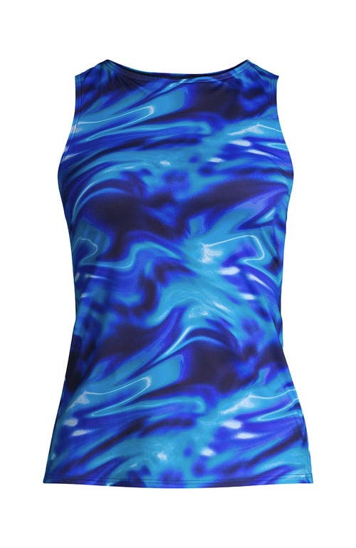 Shop Lands' End High Neck Upf 50 Modest Tankini Top Swimsuit In Electric Blue Multi/swirl