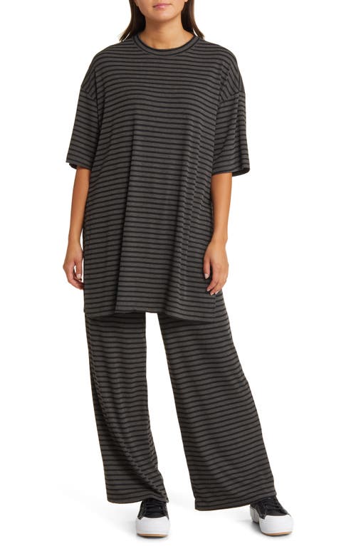 Dressed in Lala Leveled Up Ribbed Oversize T-Shirt & High Waist Pants Set in Grey Black Stripe at Nordstrom, Size Small