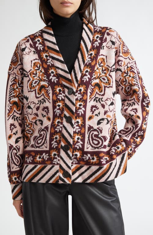 Shop Farm Rio Glam Tapestry Jacquard Cardigan In Glam Tapestry Burgundy