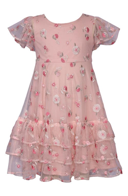 Bonnie Jean Kids' Floral Embroidered Tiered Tulle Dress Rose at Nordstrom