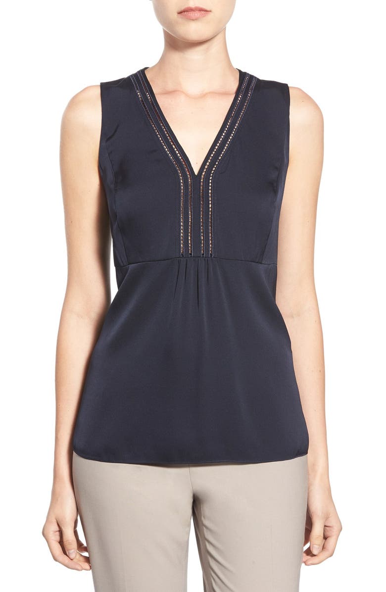 Classiques Entier® Open Stitch Inset Stretch Silk Top | Nordstrom