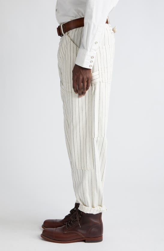 Shop Double Rl Moore Pinstripe Herringbone Carpenter Pants In Off White/ Black