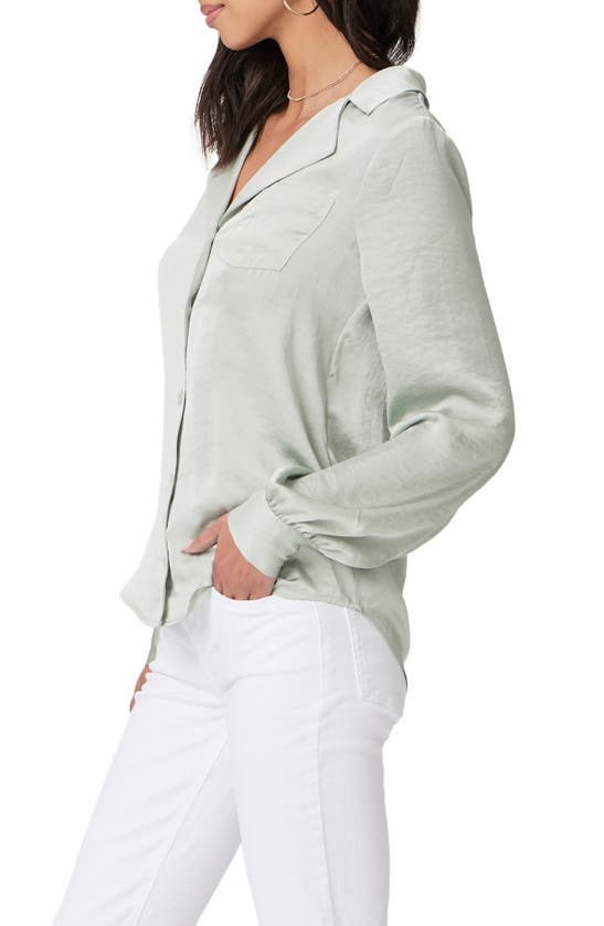 Shop Paige Capriana Satin Shirt In Dusty Sage